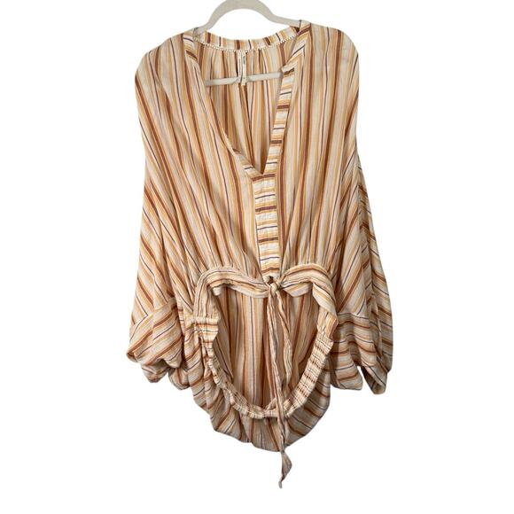 Anthropologie Brown Striped Tie Front Balloon Sleeve Blouse Boho Womens Plus 3x - Picture 5 of 11